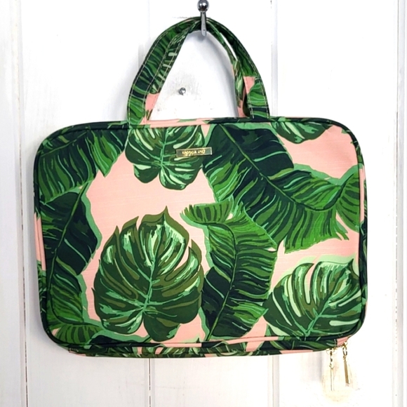 Sophia Joy Pink and Green Leaf Print Travel Cosmetic Bag - Picture 1 of 9